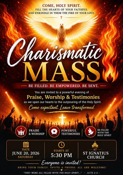 Past Charismatic Mass flyer: June 20, 2026 · alternate flyer